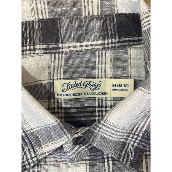 Faded Glory Plaid Button Down Shirt Men’s M 38–40 Gray White 100% Cotton LS - Picture 2 of 3